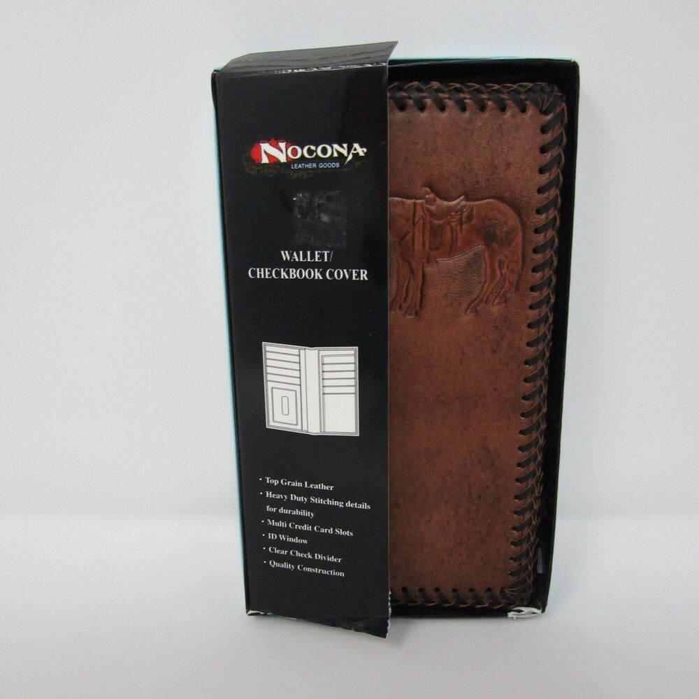 NOCONA LEATHER Top Grain Western Cowboy Checkbook Cover Wallet Tooled Laced NEW